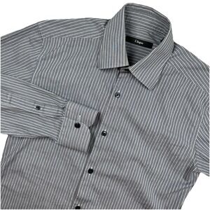 Z Zegna Shirt Mens Small Gray Striped Long Sleeve Cotton